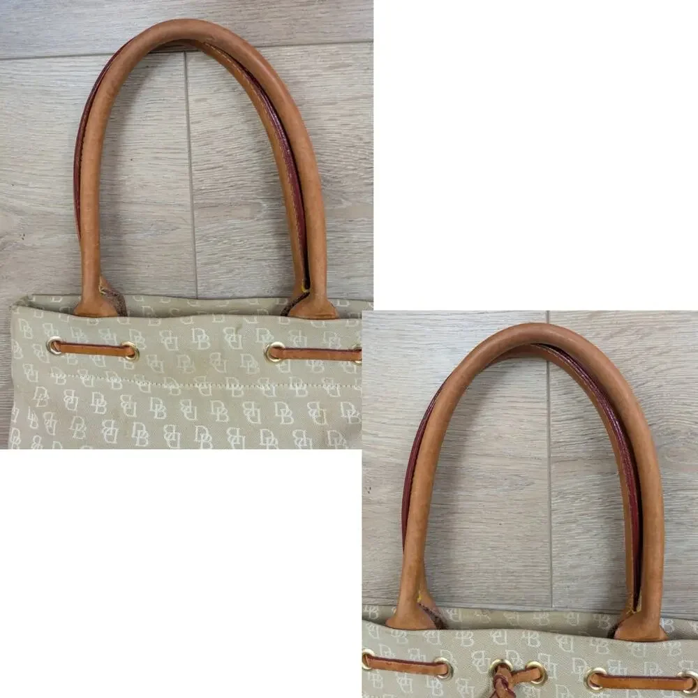 Dooney & Bourke Beige Logo Canvas Satchel with Tan Leather Trim